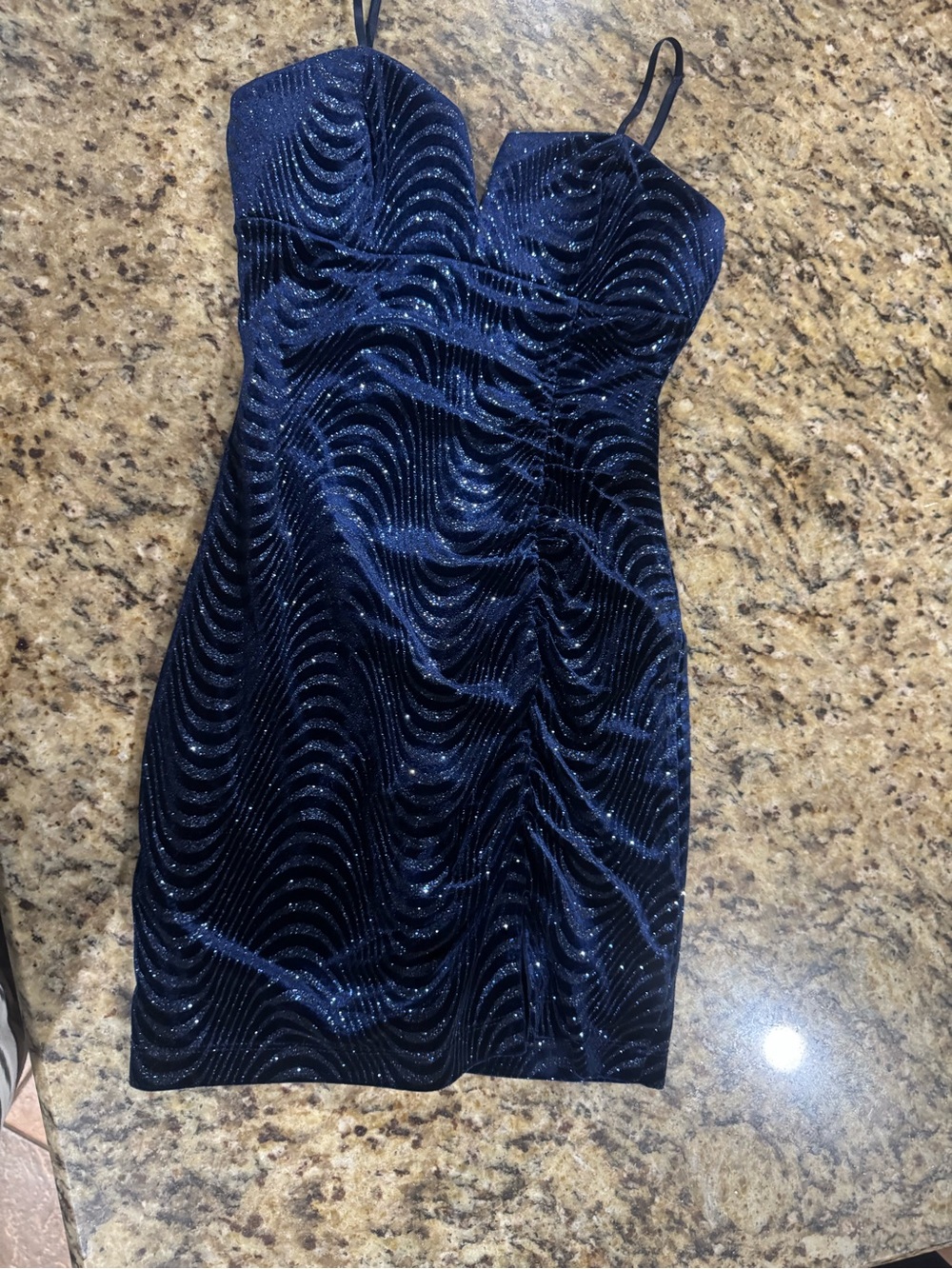 Emerald Sundae Navy Sparkle Mini Dress with Spaghetti Straps